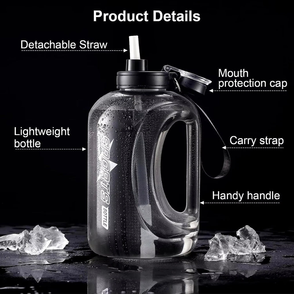 Large Capacity Sport Water Bottle with Straw & Strap – BPA-Free, 1.8L / 2.8L