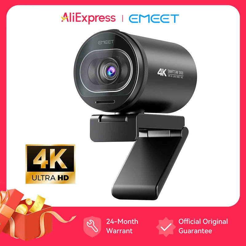 EMEET S600 4K Webcam – 60FPS Streaming Camera with Autofocus & Dual Mics