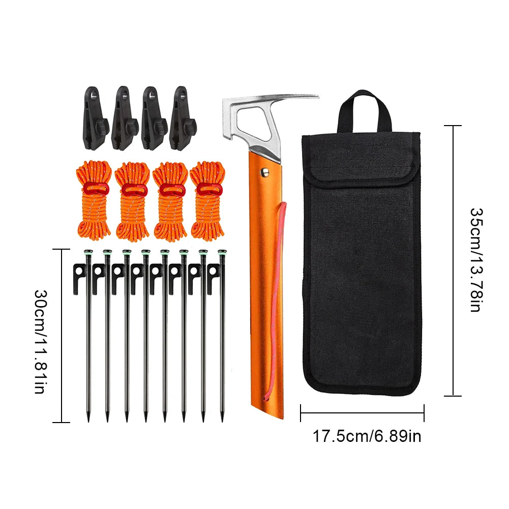11.8-Inch Steel Tent Stake Kit with Hammer & Reflective Guy Lines