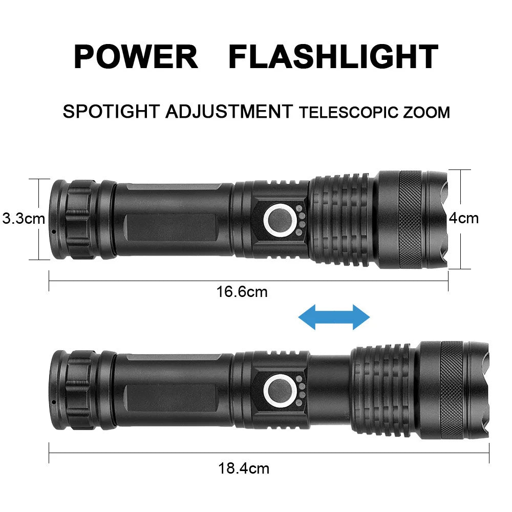 BERCOL Rechargeable Flashlight — 30W LED, IPX6 Waterproof, 5 Modes