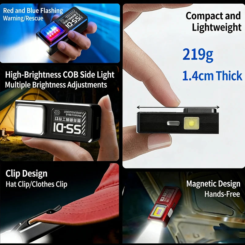 Compact LED Flashlight - Rechargeable Magnetic Clip Light
