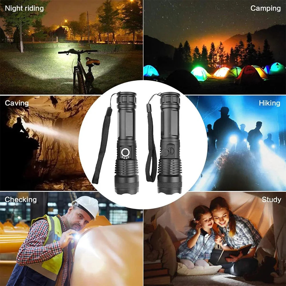 BERCOL Rechargeable Flashlight — 30W LED, IPX6 Waterproof, 5 Modes