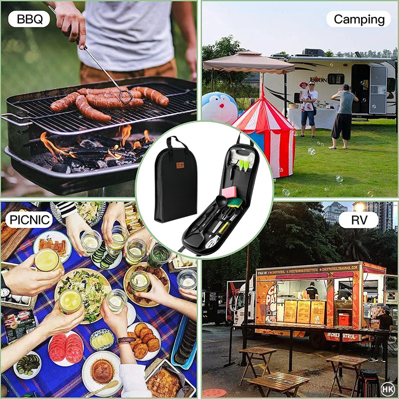 Camping Cookware & Cutlery Storage Bag — Handheld Organizer for Outdoor Cooking