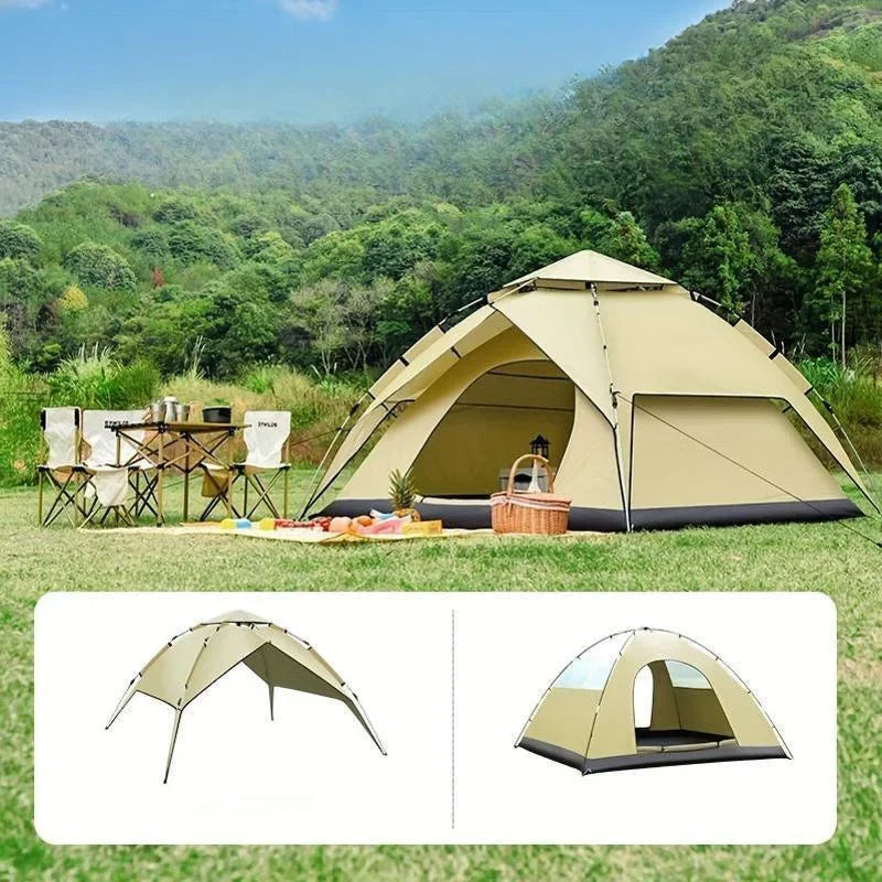 Pop-Up Camping Tent — 3-4 Person, Double-Layer, Double Door | 4-Season