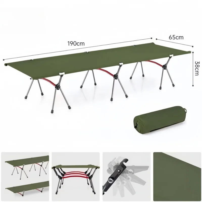 Portable Folding Camp Cot — Lightweight Aluminum, 330 lb Capacity, High & Low Positions