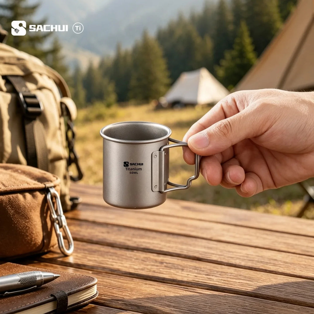 Mini Titanium Camping Cup with Folding Handle