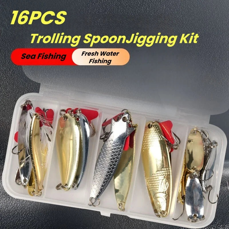 16 Piece Metal Spinner Lure kit with Storage Box
