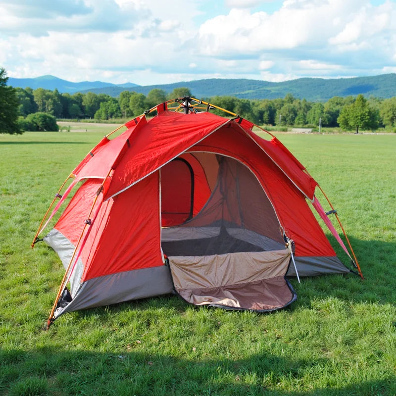Pop-Up Camping Tent — 3-4 Person, Double-Layer, Double Door | 4-Season