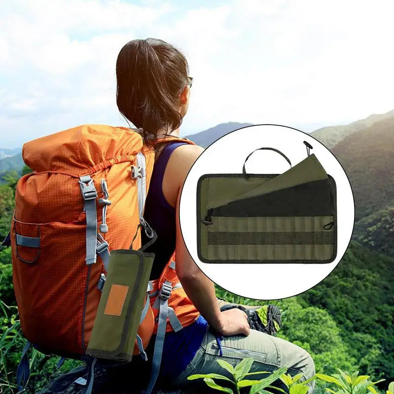 Camping Cutlery Roll Bag – Portable Polyester Tableware Storage Pouch for Outdoor & Travel