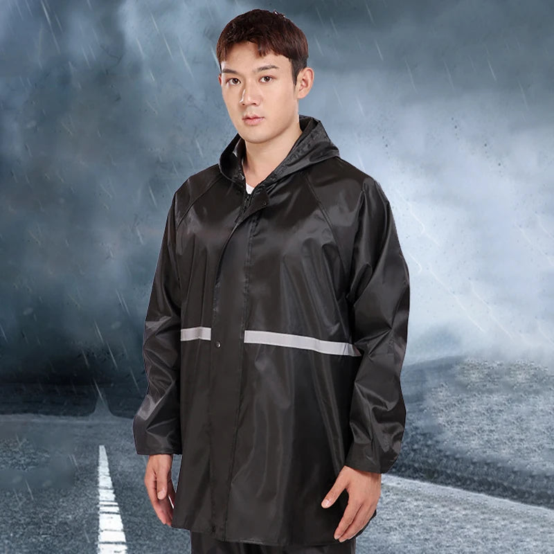 2-Piece Motorcycle Rain Suit with Reflective Strips