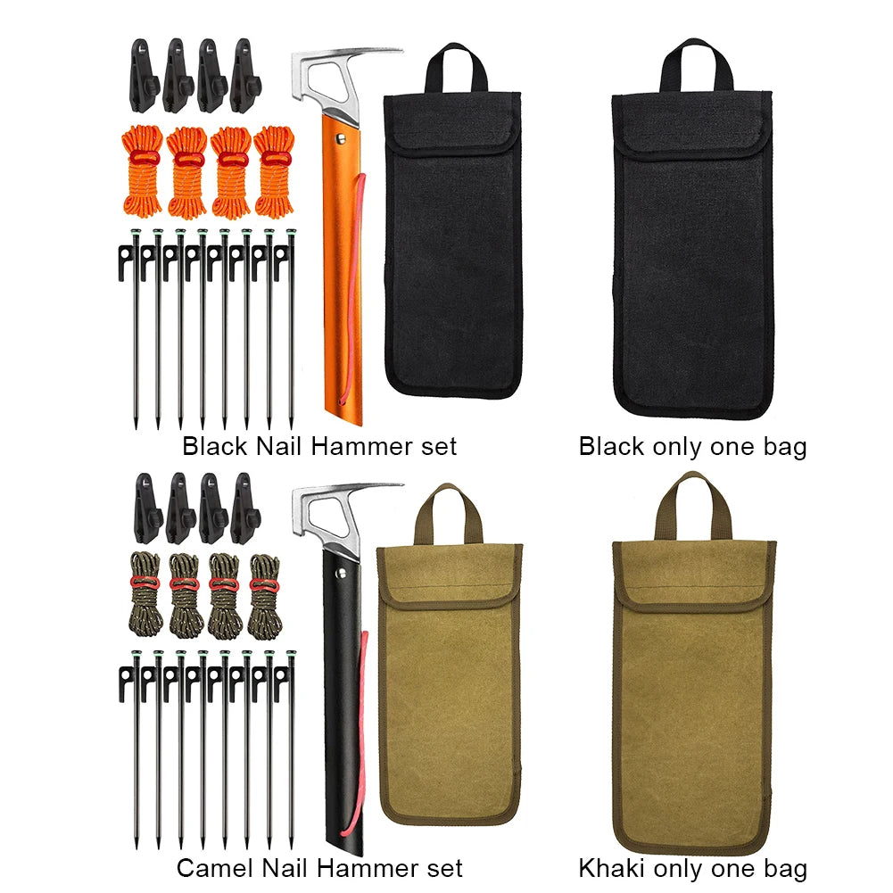 11.8-Inch Steel Tent Stake Kit with Hammer & Reflective Guy Lines
