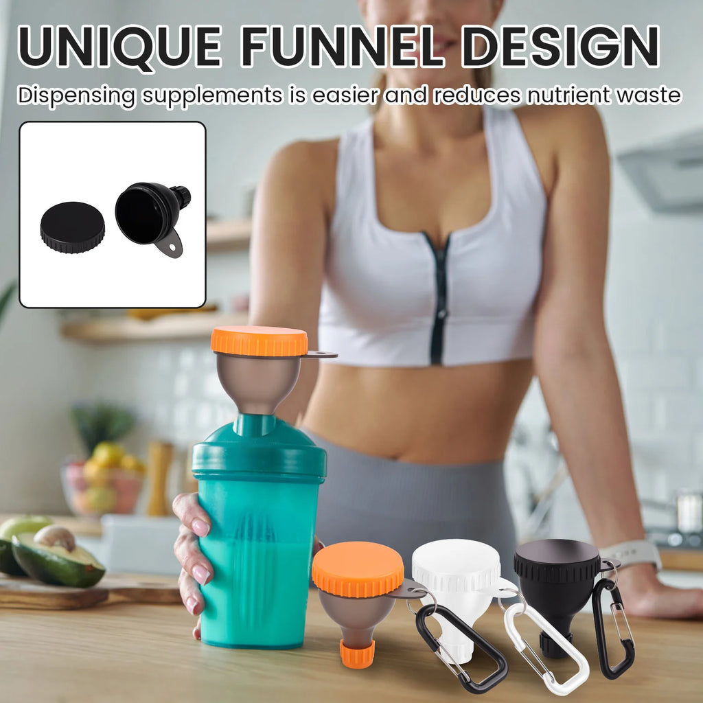 9Pcs Protein Powder Funnel Set 50ml Portable Mini Protein Powder Bottle Carabiner & Reinforced Cap for Workout Fitness Traveling