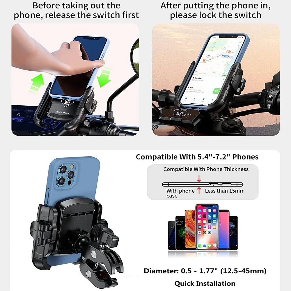 Apex Rush Aluminum Motorcycle Phone Mount - 1-Second Lock System