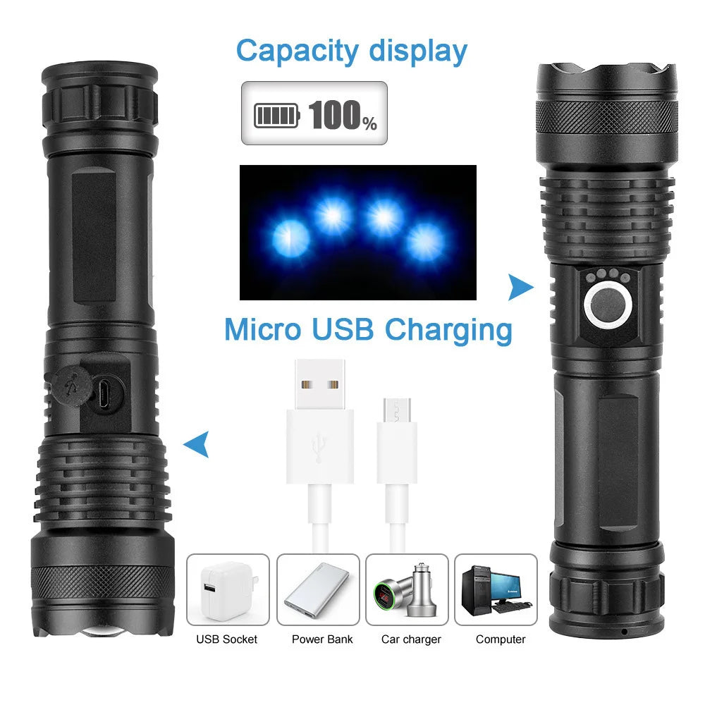 BERCOL Rechargeable Flashlight — 30W LED, IPX6 Waterproof, 5 Modes