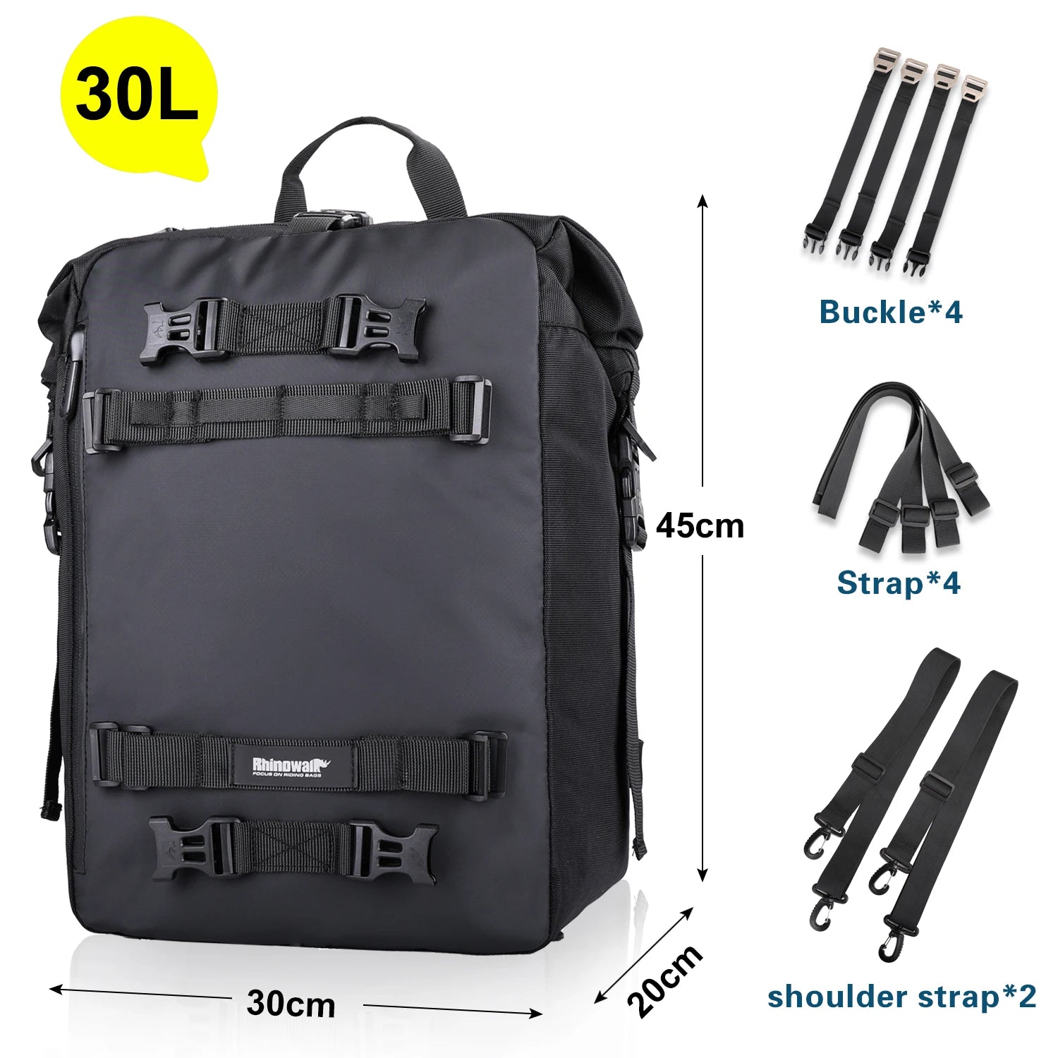 Rhinowalk Motorcycle Tail Bag | Waterproof Modular Saddle Bag | 10L / 20L / 30L
