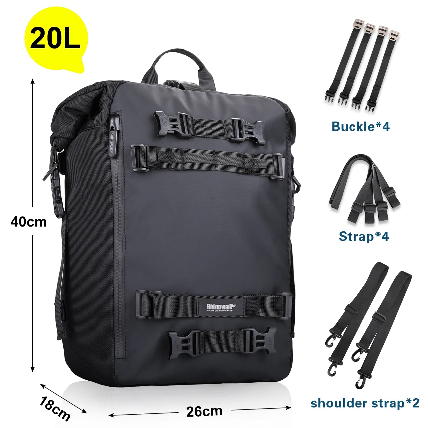 Rhinowalk Motorcycle Tail Bag | Waterproof Modular Saddle Bag | 10L / 20L / 30L