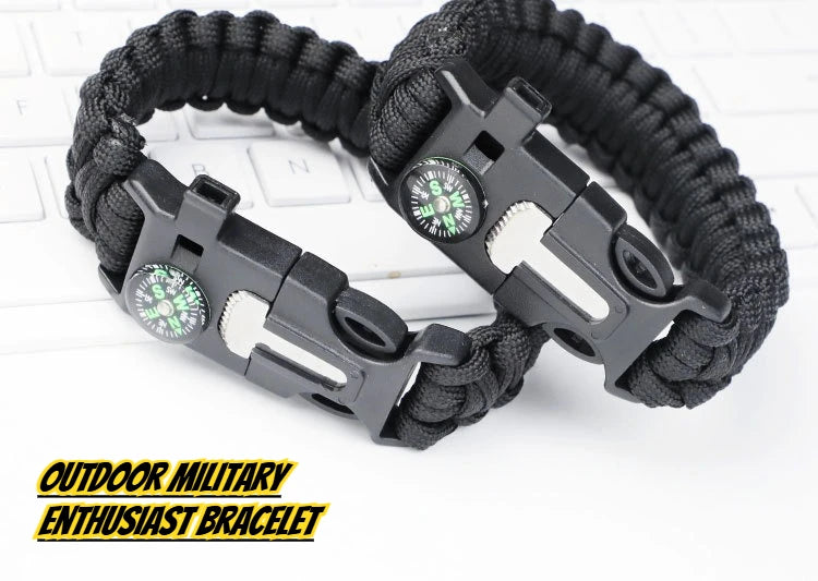 Survival Paracord Bracelet with Compass & Whistle - 2 Pack