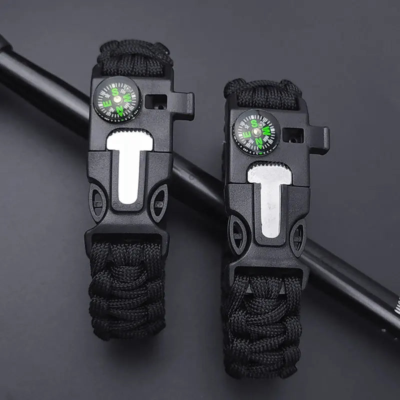 Survival Paracord Bracelet with Compass & Whistle - 2 Pack
